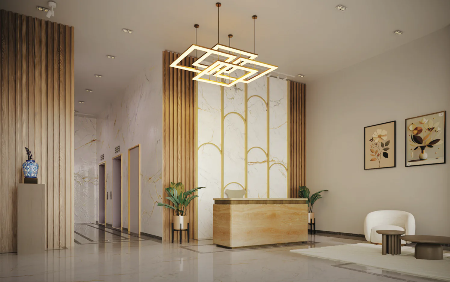 The grand main lobby at Seasons Aura, Kalyan West